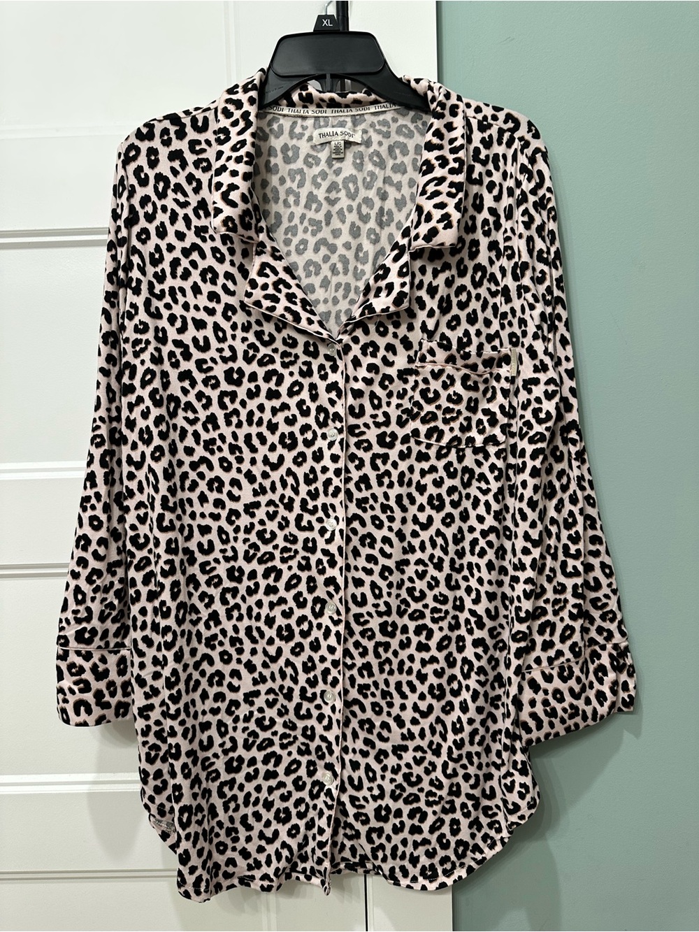 Talula Light Pink and Black Leopard Print Button-Down Shirt